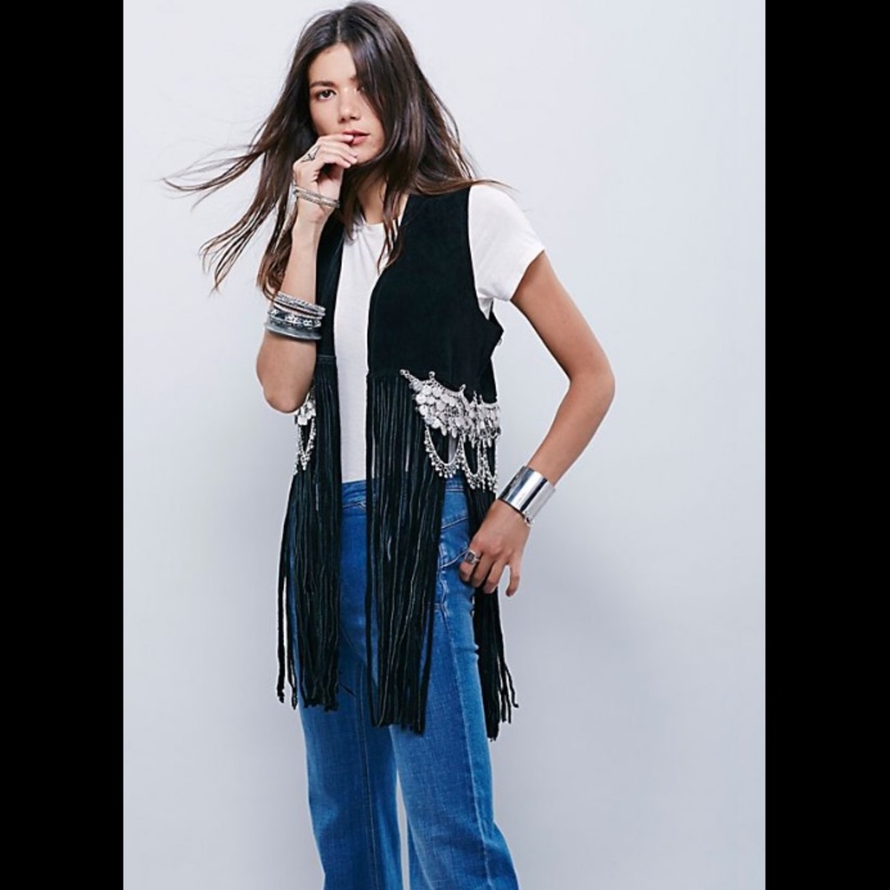 Free People Cascading Coins Suede Vest